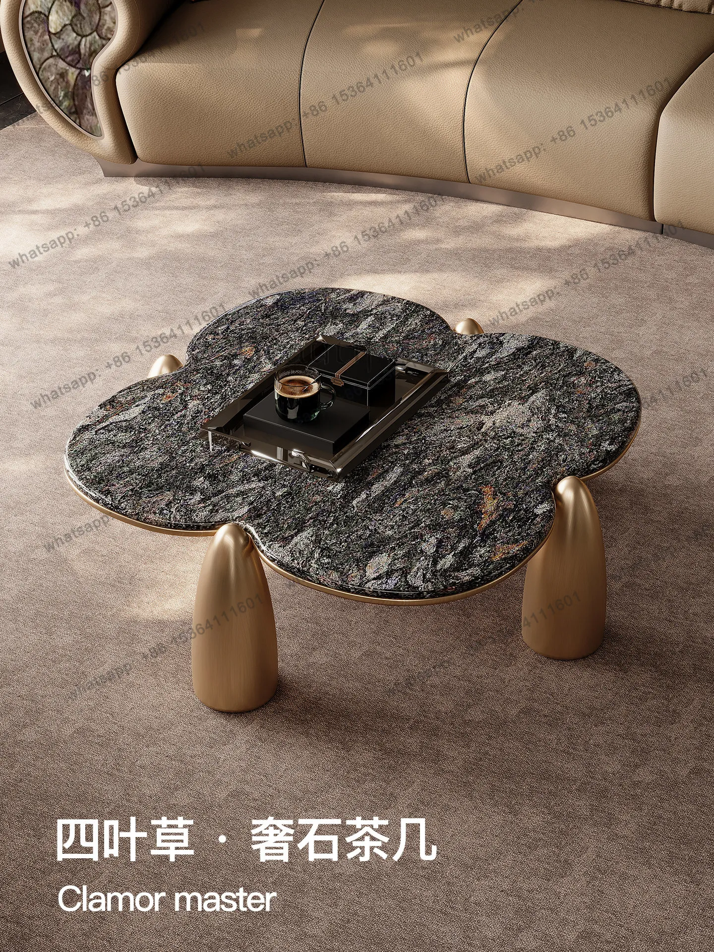 hot -light luxury natural marble heterosexual coffee table living room high-end modern simple large flat-floor villa coffee tabl