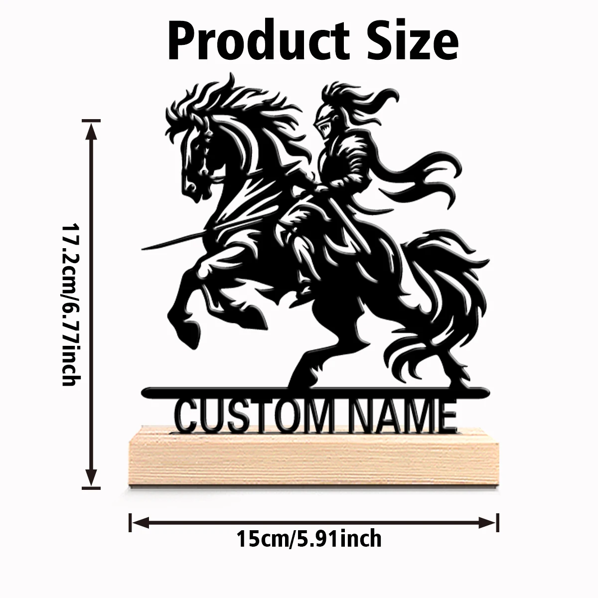 1 قطعة تماثيل معدنية مخصصة لفارس الفن المعدني مع قاعدة خشبية مناسبة للمكتب وغرفة النوم وغرفة المعيشة والمكتب #2