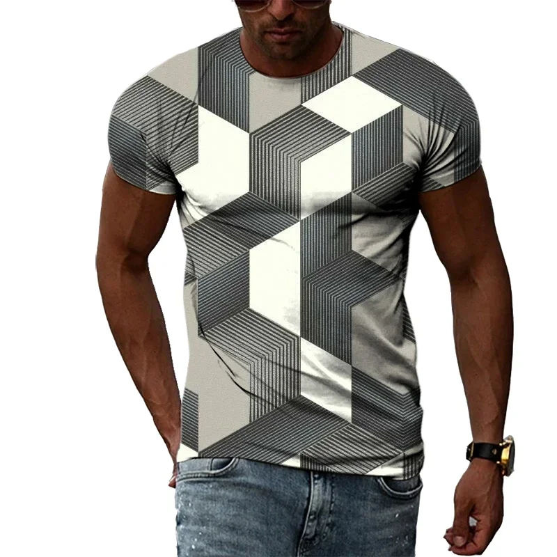 Summer Trend Personalized Men's T-shirt 3D Geometric Three-dimensional Graphic Printing Short-sleeved Fashion Sports Quality Top