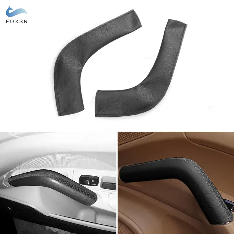 2Pcs Black Car Interior Door Handle Pull Cover Hand Sewing Microfiber Leather Cover For Porsche Cayenne 2011 2012 2013 2014-2016