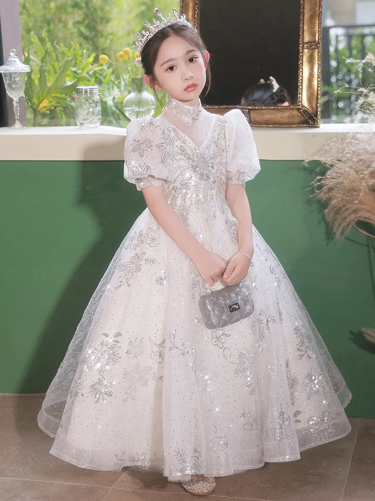 

Детское торжественное платье, платье принцессы, модное и стильное платье с цветочным узором для девочек на день рождения, свадьбу, маленькую девочку, фортепиано, перфоратор