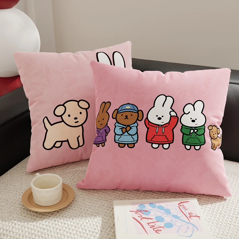 Cute Cartoon Living Room Sofa Pillow Decorative Backrest Bedroom Decor Pillow Removable And Washable Square PP Cotton Filling