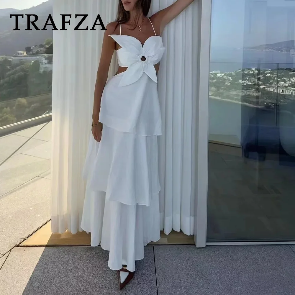 TRAFZA 2024 Spring Summer Casual Women Dresses Fashion ELegant Strapless Backless Sleeveless Camisole Chic Ladies Dresses