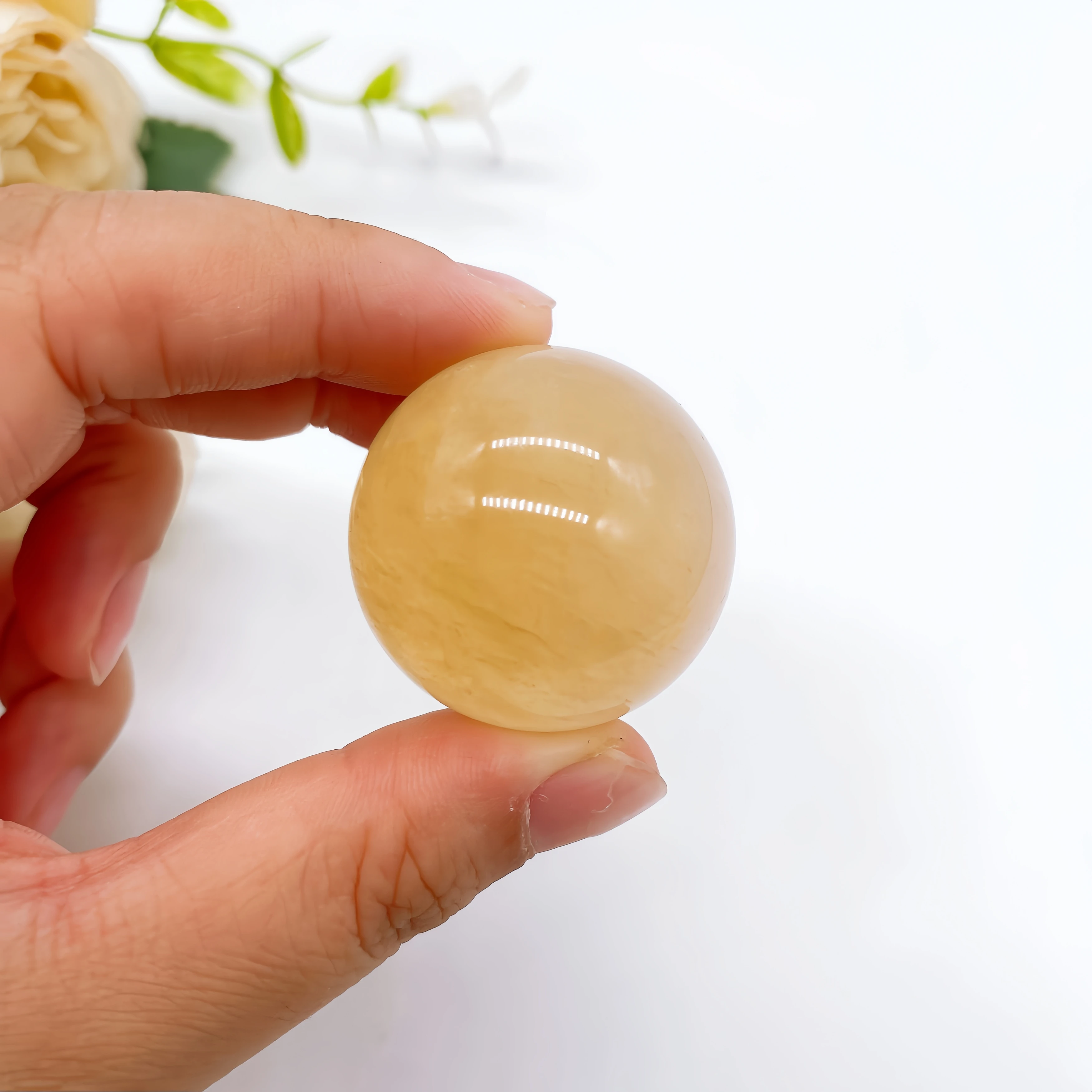 30-33mm Natural Citrine Calcite Quartz Sphere Yellow Iceland Spar Crystal Stone Ball Gemstone Reiki Healing Home Decor Gift