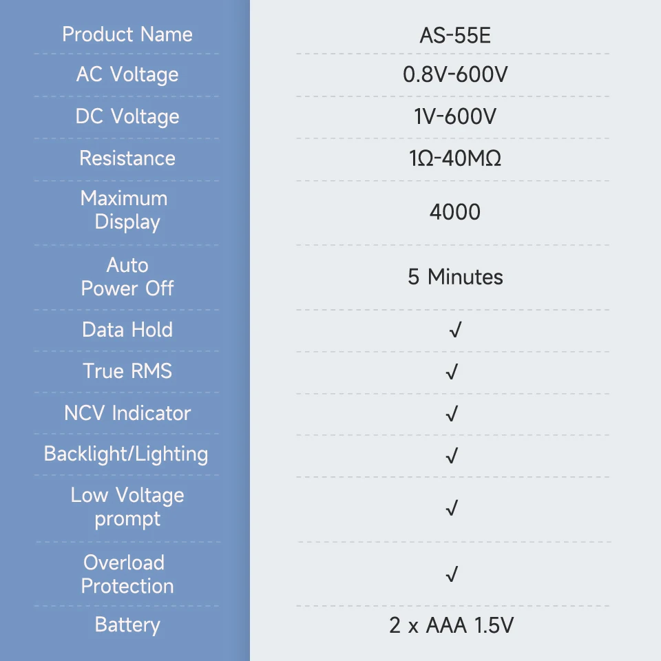 Aicevoos Automatisches intelligentes Digitalmultimeter True RMS Auto Range DC/AC-Spannungsprüfer Elektrisches professionelles Multimetro NCV