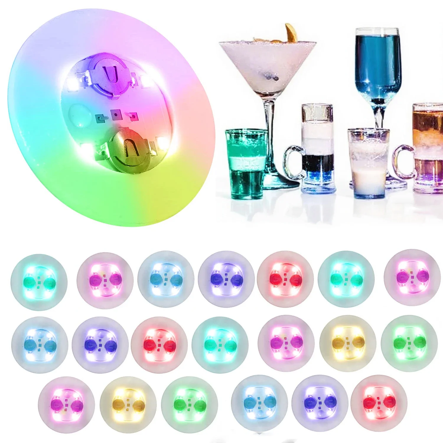100Pcs LED Tableware Mat Cup Luminous Sticker Colorful Flashing Bottle Sticker Light-emitting Coaster Stall Bar Light