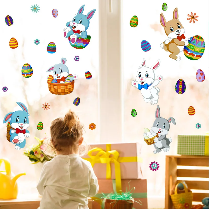 2 Blatt glücklich Ostern Fenster Aufkleber Kaninchen Ei elektro statische Glas Aufkleber Frühlings fest Kinder DIY Wandt attoos Ostern Wohnkultur