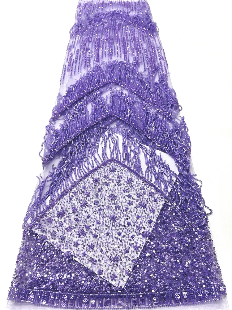 

3D Tassels French Lace Fabric Handmade Heavy Beaded 2026 High Quality Sequins African Tulle Net Lace Fabric For Nigerian Dresses