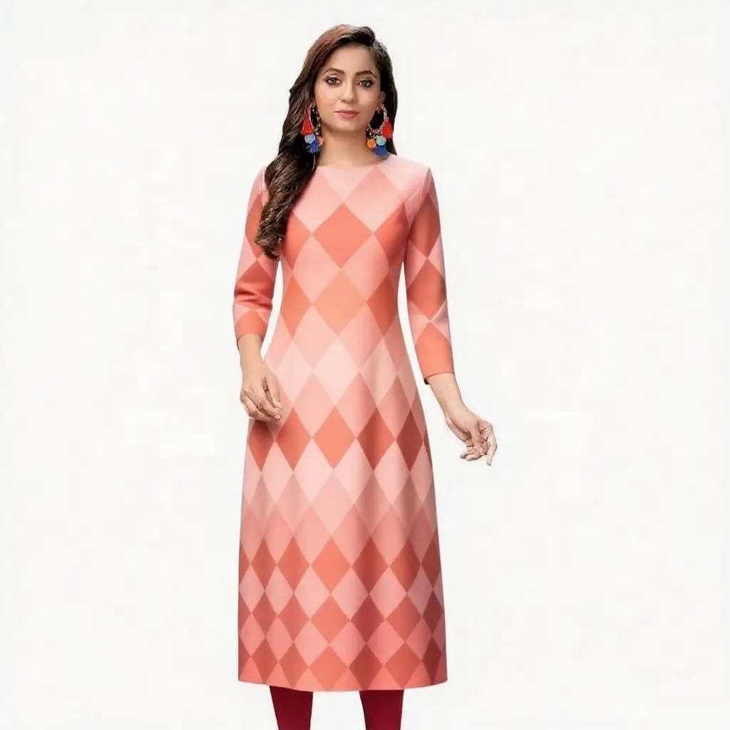 Abito da donna kurt alla moda ed elegante, a maniche lunghe, a tubo dritto, casual, con scollo tondo, motivo colorato