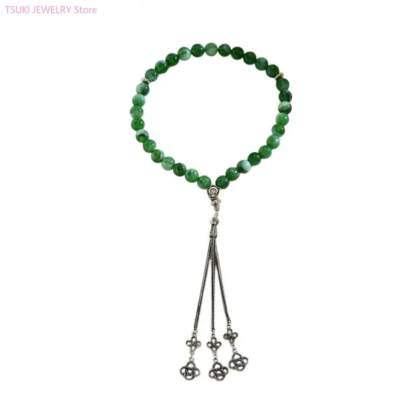 62KE Sleek Unisex Beaded Meditation Wristband 33Cm Circumference Smooth Finishes Wrist Chain For Focuses And Serenity