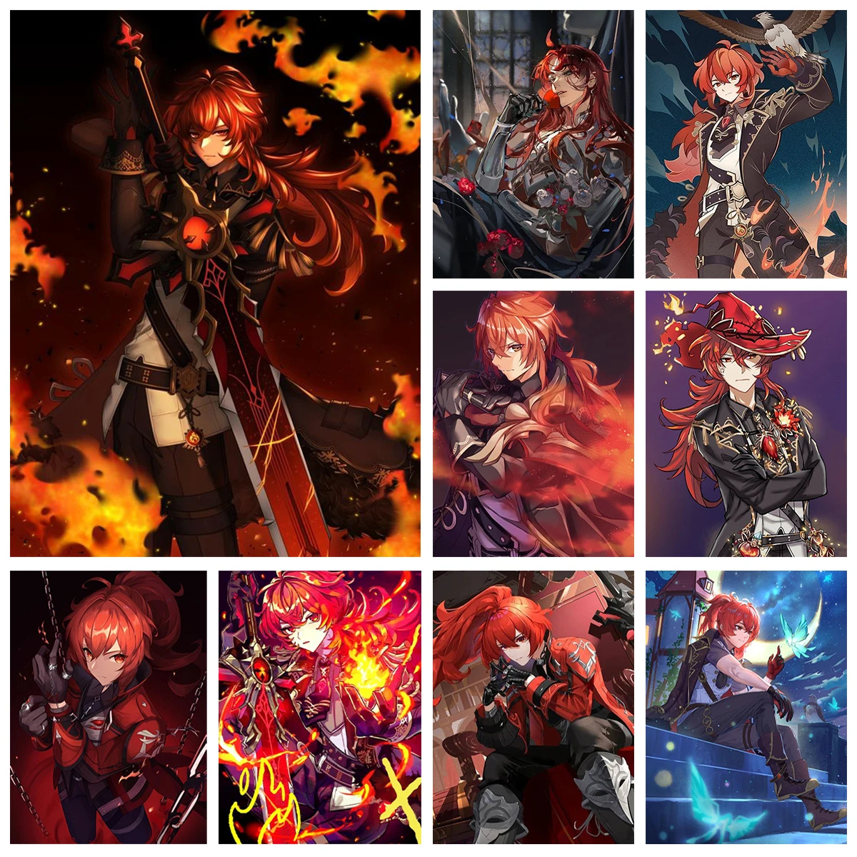 

Diluc DIY Diamond Painting Kit For Genshin Impact Picture Decor Diamond Embroidery Game Fans Home Decor Hand Kids Gift