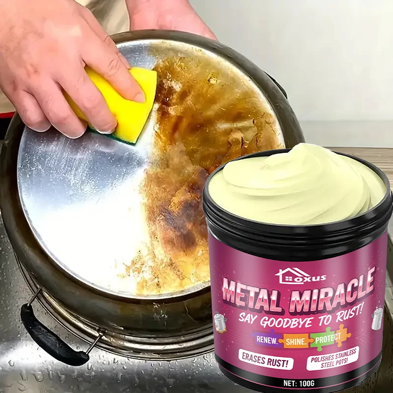 Pasta Limpiadora de Acero Inoxidable Potente, Elimina Manchas Negras Quemadas, Grasa y Óxido de Utensilios de Cocina, Restaura el Brillo para la Limpieza del Hogar y la Cocina