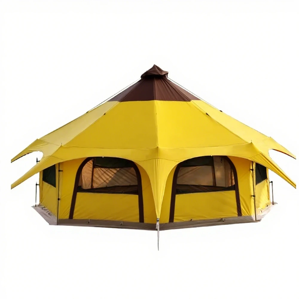 STLF Yellow Hexagonal UV-Resistant Mongolian Yurt Tent Large Space Four-Season Waterproof Family Outdoor Camping Tent - Image 6