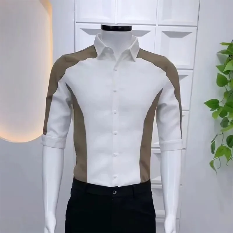 Men's Black Brown Color Block - Men Formal Party Wear Shirt 评论和价格