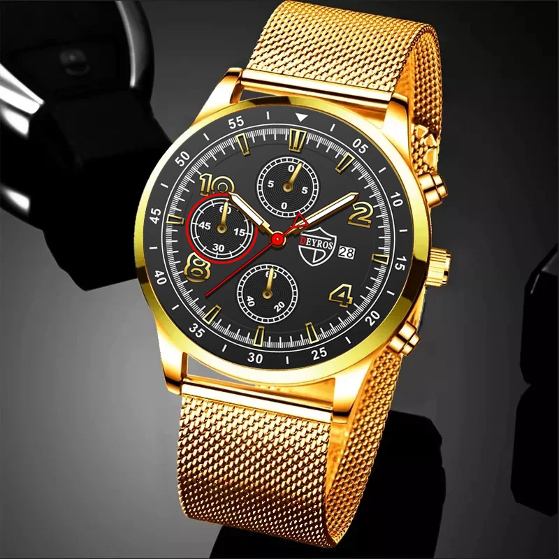 

Fashion Mens Luxury Watches Stainless Steel Mesh Belt Quartz Wrist Watch Men Business Casual Leather Watch relogio masculino