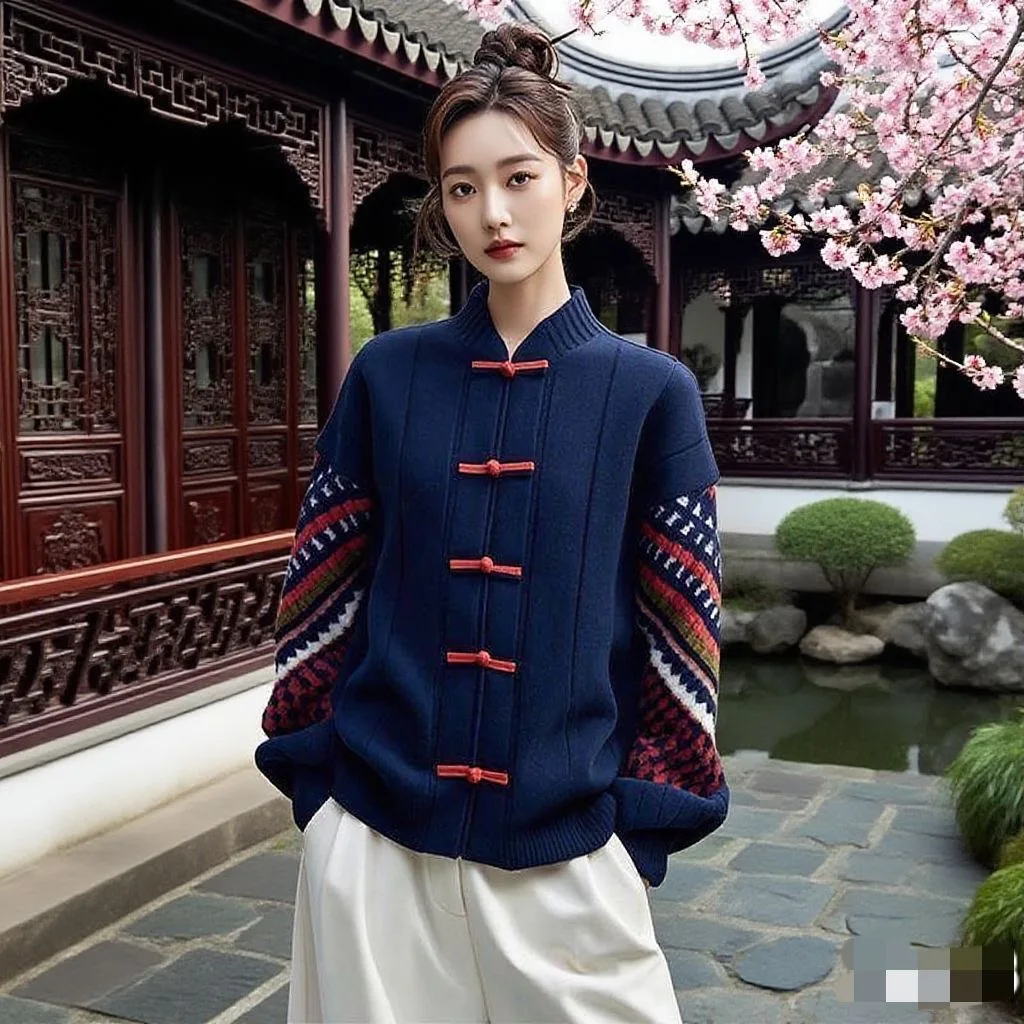 Elegant New Chinese Style Knitted Sweater Coat for Women with Button Design Long Sleeve  Color Autumn Fashion Outerwear