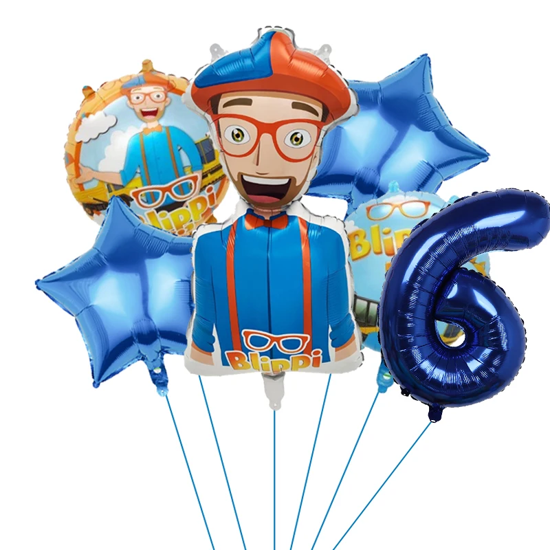 Blippi Theme Birthday Aluminum Foil Balloons 32inch Blue Number Children Blippi Birthday Party Decor Supplies Baby Shower Toys