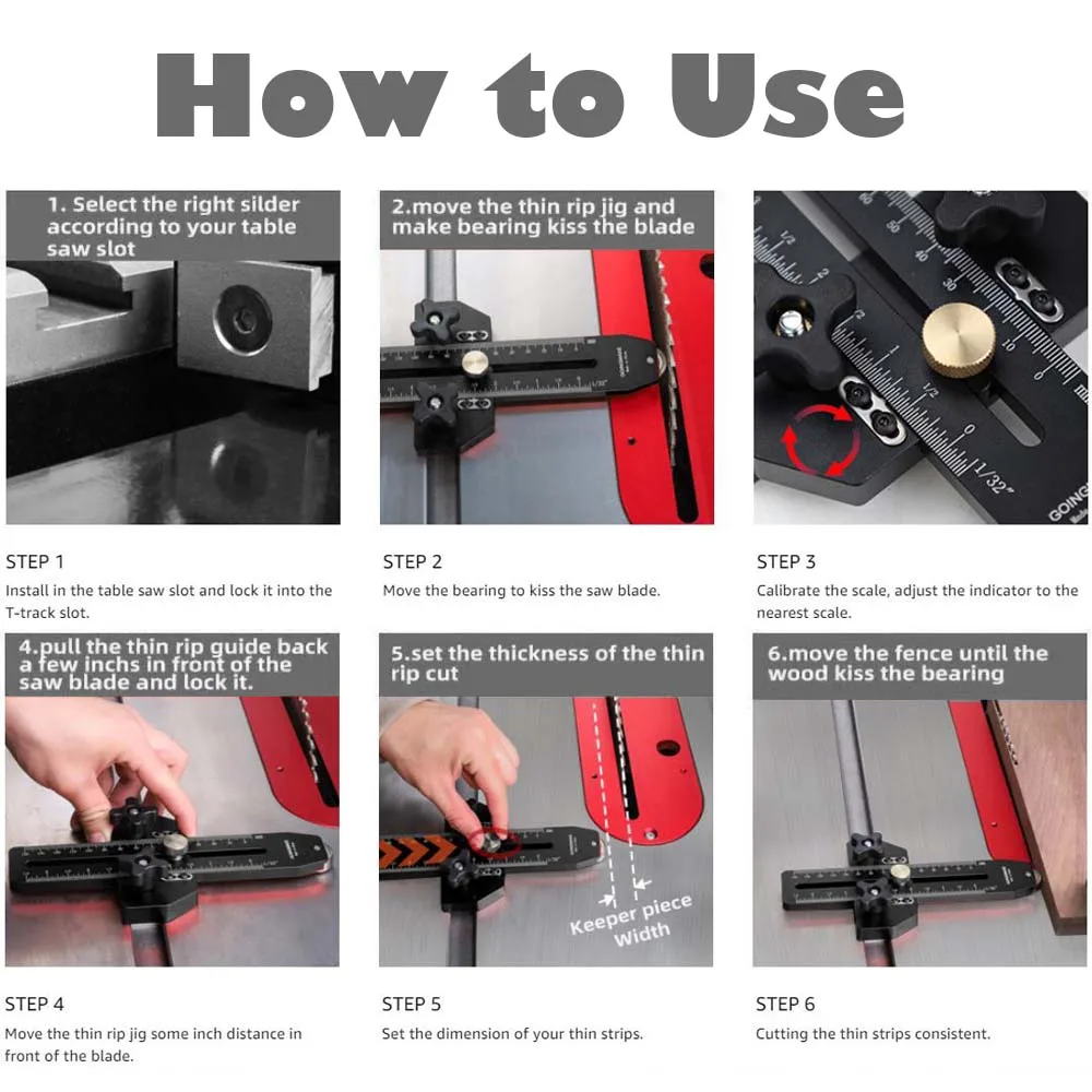 Thin Rip Jig Table Saw Jig Guide for Making Repetitive Narrow Thin Strip Cuts Woodworking Tools Fast Thin Ripping Guide