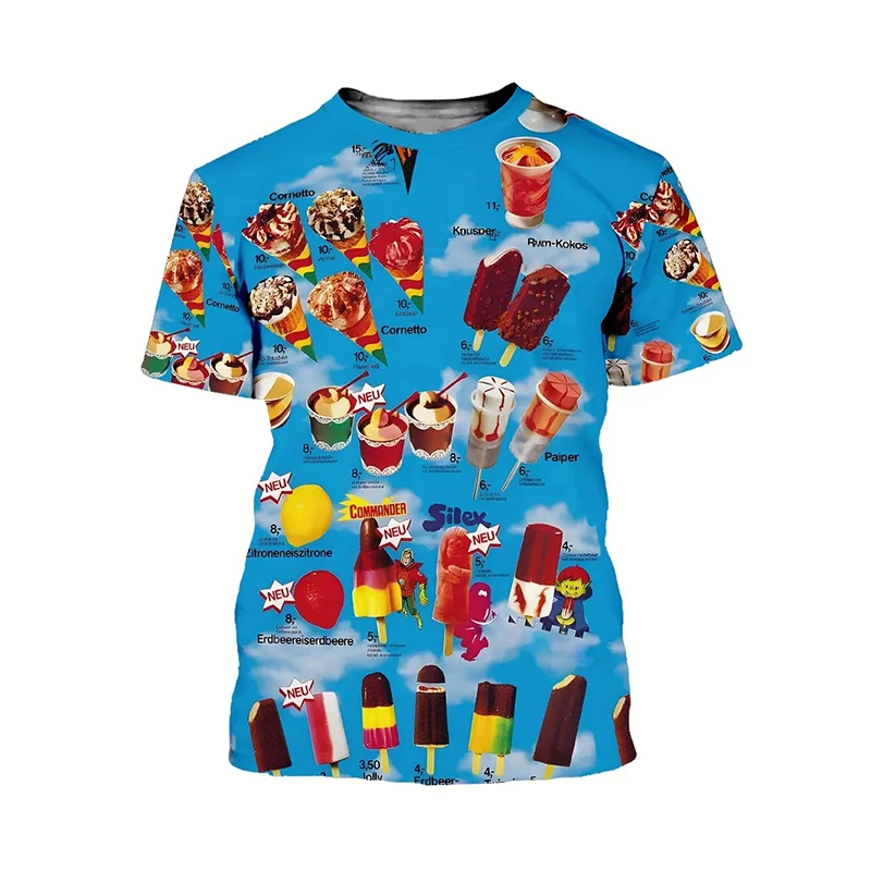 

3D Printing Ice Cream Pattern Printed T-shirt Fashion Street Colorful Crew Neck Funny Tee Shirts Summer Tees Tops Cloting 2024