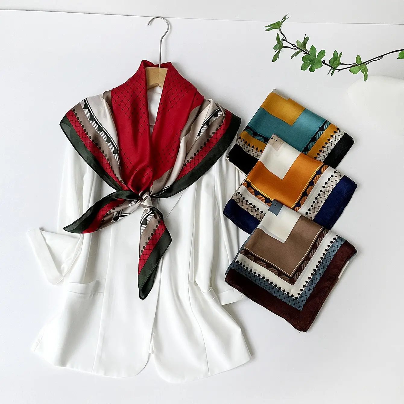 

90Cm Silk Scarf Simulation Silk Satin Square Scarf High-end Spring and Summer Shawl Wholesale Silk Scarf