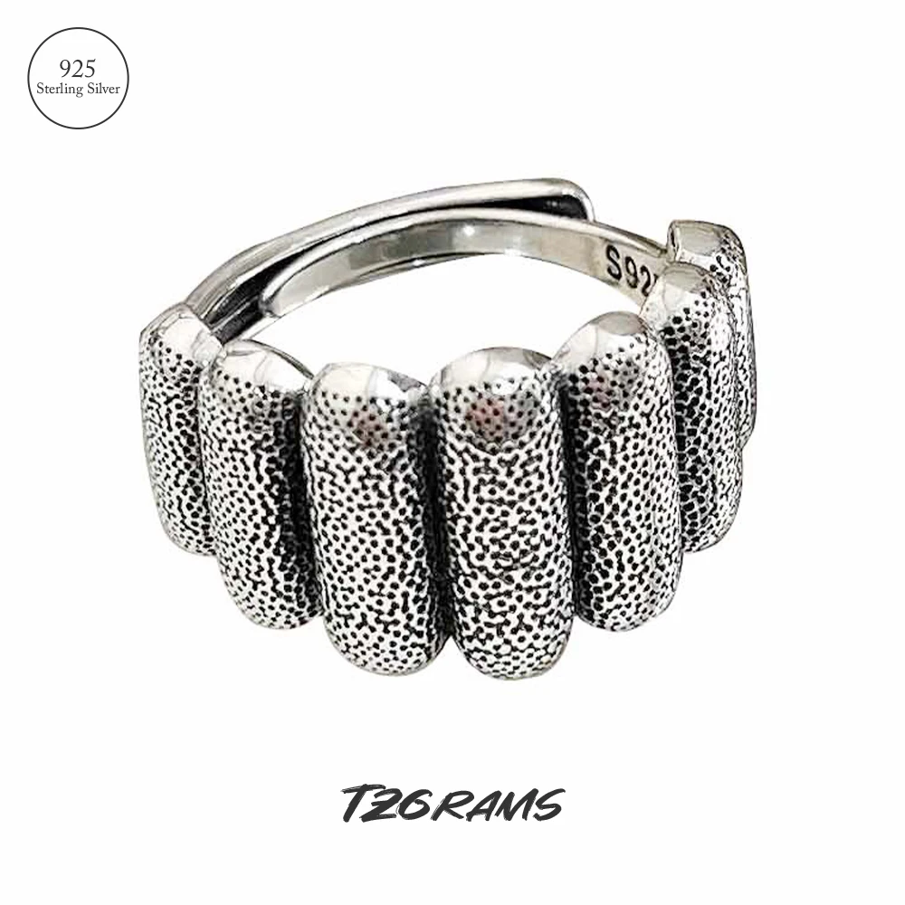 TZgrams 925 Sterling Silver Wide Frosted Geometry Ring For Women Vintage Trendy Pumpkin Finger Rings Y2K Accessories