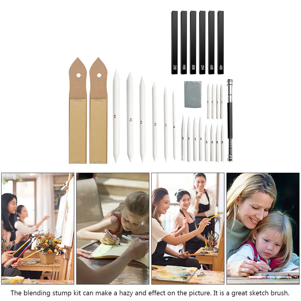 

Wooden Blending Stump Sketch Tool Set Pencil Paper Eraser for Student Artists Shading Drawing Markers Practical Kits