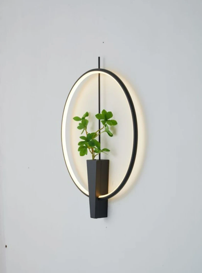 Aluminium Ring Wall Lamp 3000K White Black Without Plants