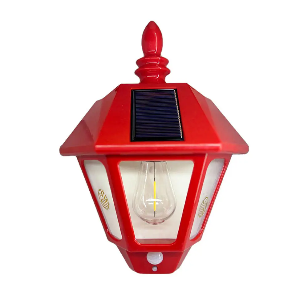 Chinese Style Solar Outdoor Wall Lamp Waterproof Motion Sensor Warm Lighting Decorative Garden Yard Sconce