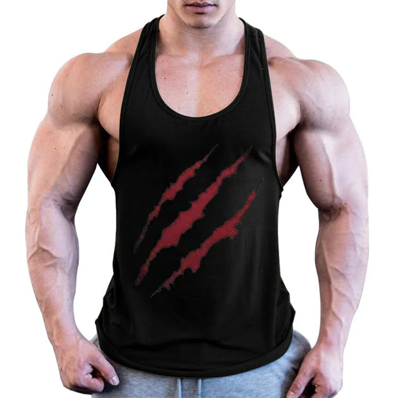 Chaleco con estampado de garra de sangre para hombre, chaleco en forma de I con personalidad, 100% algodón, para gimnasio, Verano