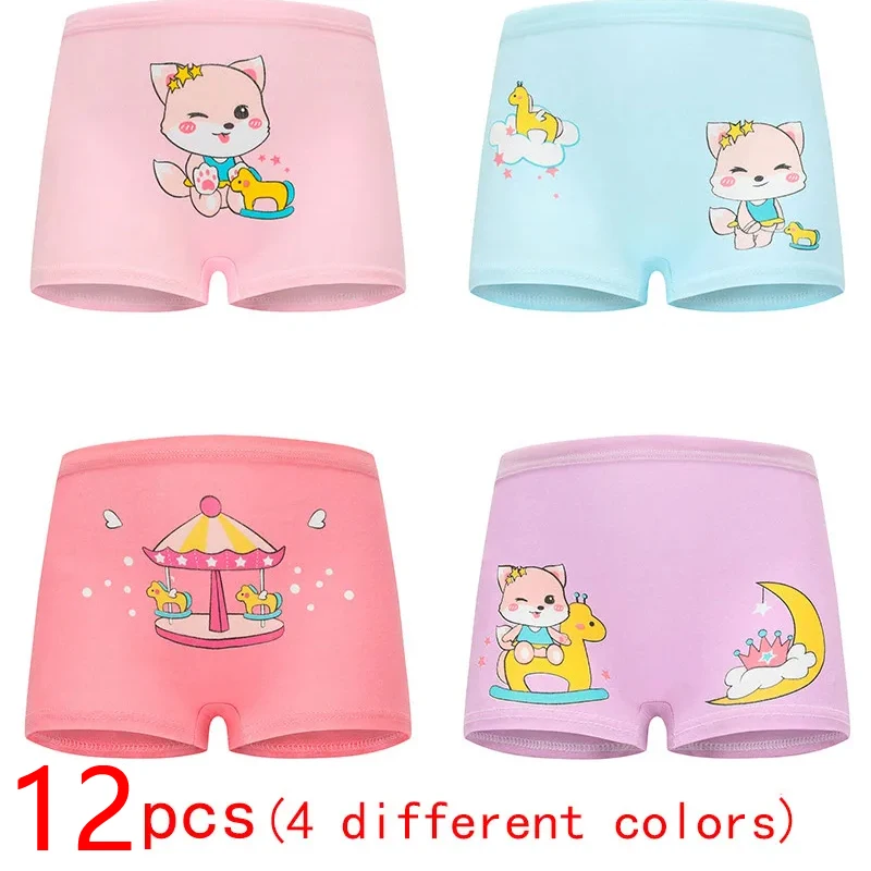 12 Pieces/lot Design Children's Girls Panties Cotton Soft Pretty Cartoon Unicorn Child Underwear for Girls Kids Boxer Breathable