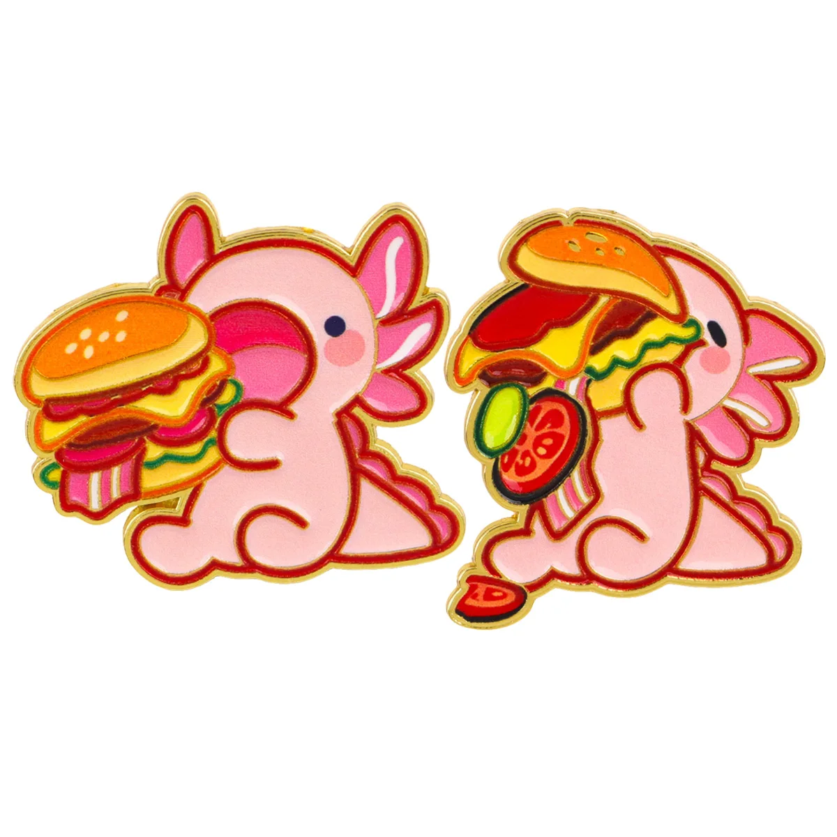 Eat Hamburgers Emaille-Anstecknadel Riesiger Salamander Broschen für Reversnadeln Abzeichen auf Rucksack Accessoires Modeschmuck Geschenke 2 Stück/Set