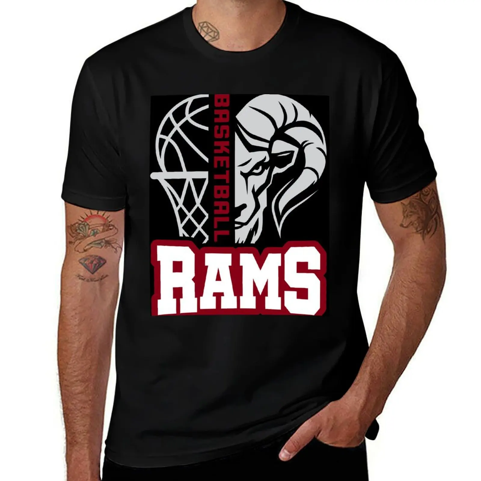 

Rams Basketball Black T-Shirt t shirts for man cotton funny t shirts cotton 100% T-Shirt