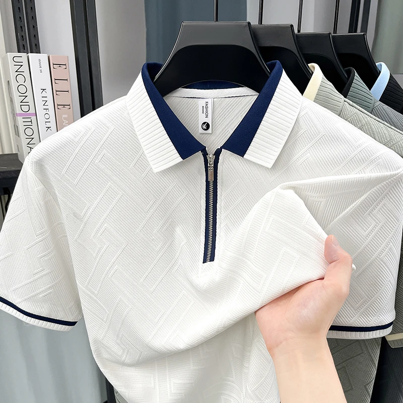 2026 Summer New Men's Zippered Polo Shirt - Breathable and Cool - Flared Collar - Loose Short Sleeves T-Shirt — купить у AliExpress WW