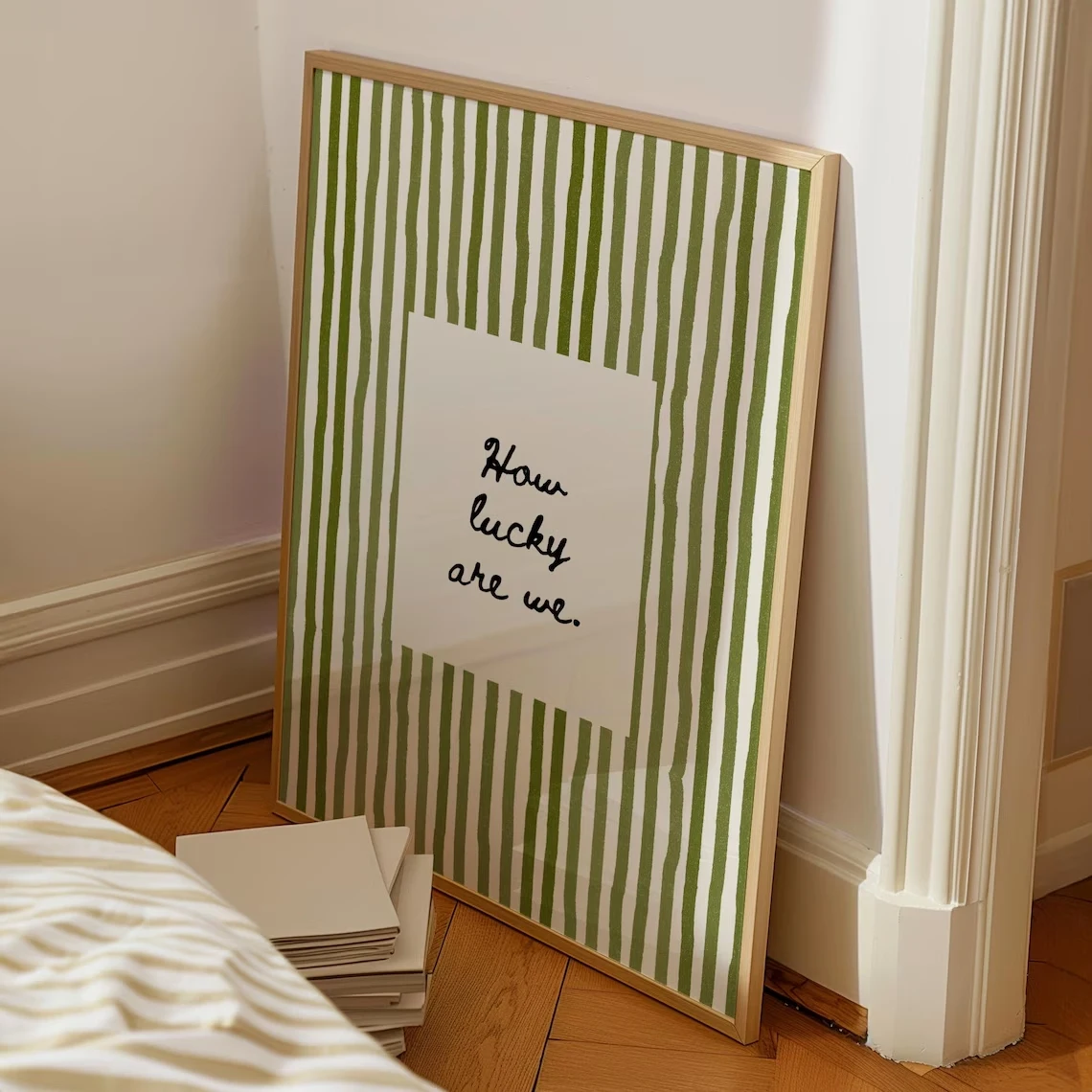 Modern How Lucky Are We Quotes Olive Green Striped Wall Art Print Canvas Painting Poster Picture For Bedroom Home Decor image 4
