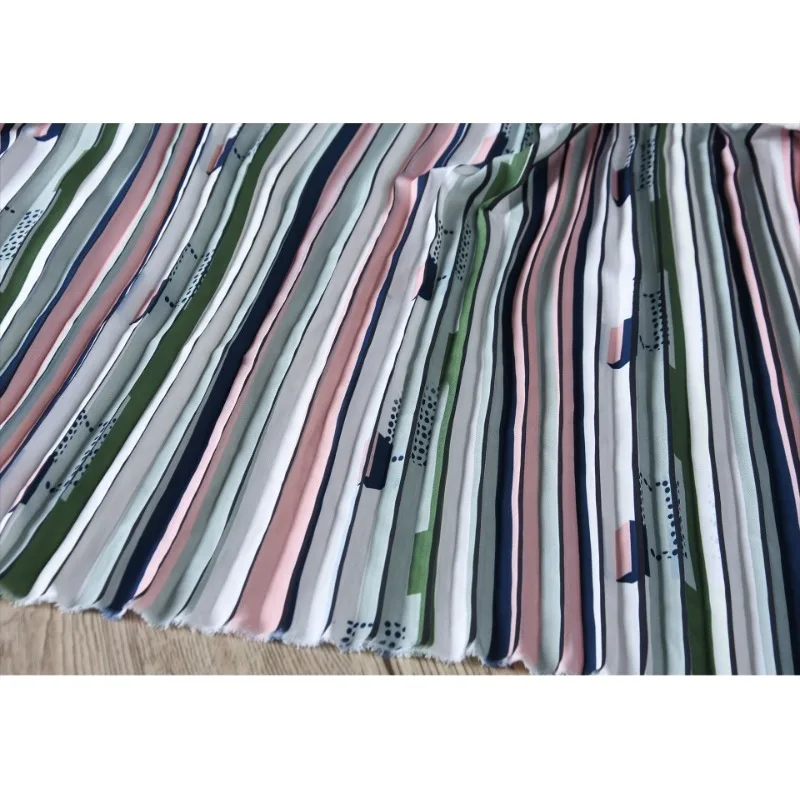 Fruit Green Light Pink Striped Pleated Chiffon Organ Pleated Fabric for Dresses  Wide Leg Pants Designer Fabric High Quality