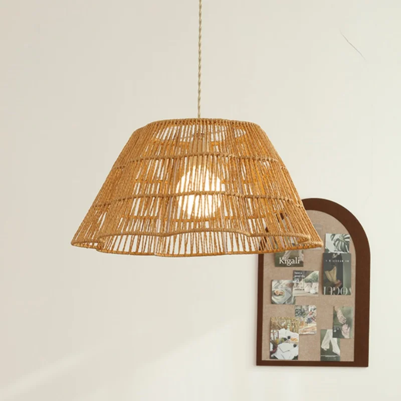 

Wabi SabiStyle Japanese RetroHemp Rope Chandelier Dining room Homestay Tea Room Handmade Woven Wood Colored Lighting Fixtures