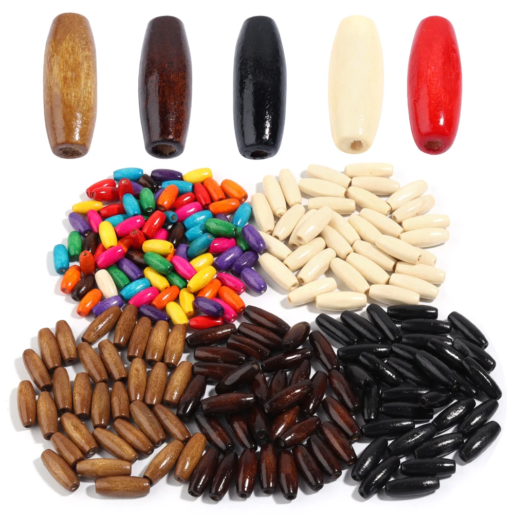 

100-500Pcs Olive Shape Natural Wooden Beads Loose Wood Beads Handmade Wooden Puzzle Prayer Long Spacer Beads DIY Craft Making