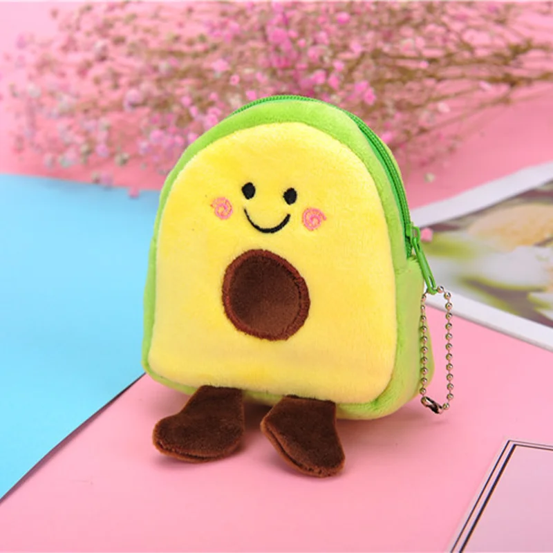 1PC 9×8.5cm Avocado Fruits School Bag Coin Purse Children's Backpack Plush Backpack Girl Doll Zipper Bag Mini Cute Toys