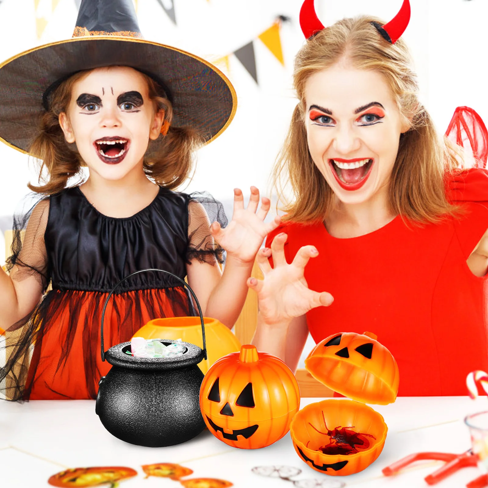 

20Pcs Halloween Candy Buckets Plastic Pumpkin Pails Witch Cauldron Candy Holders Trick-Or-Treat Gift Decor