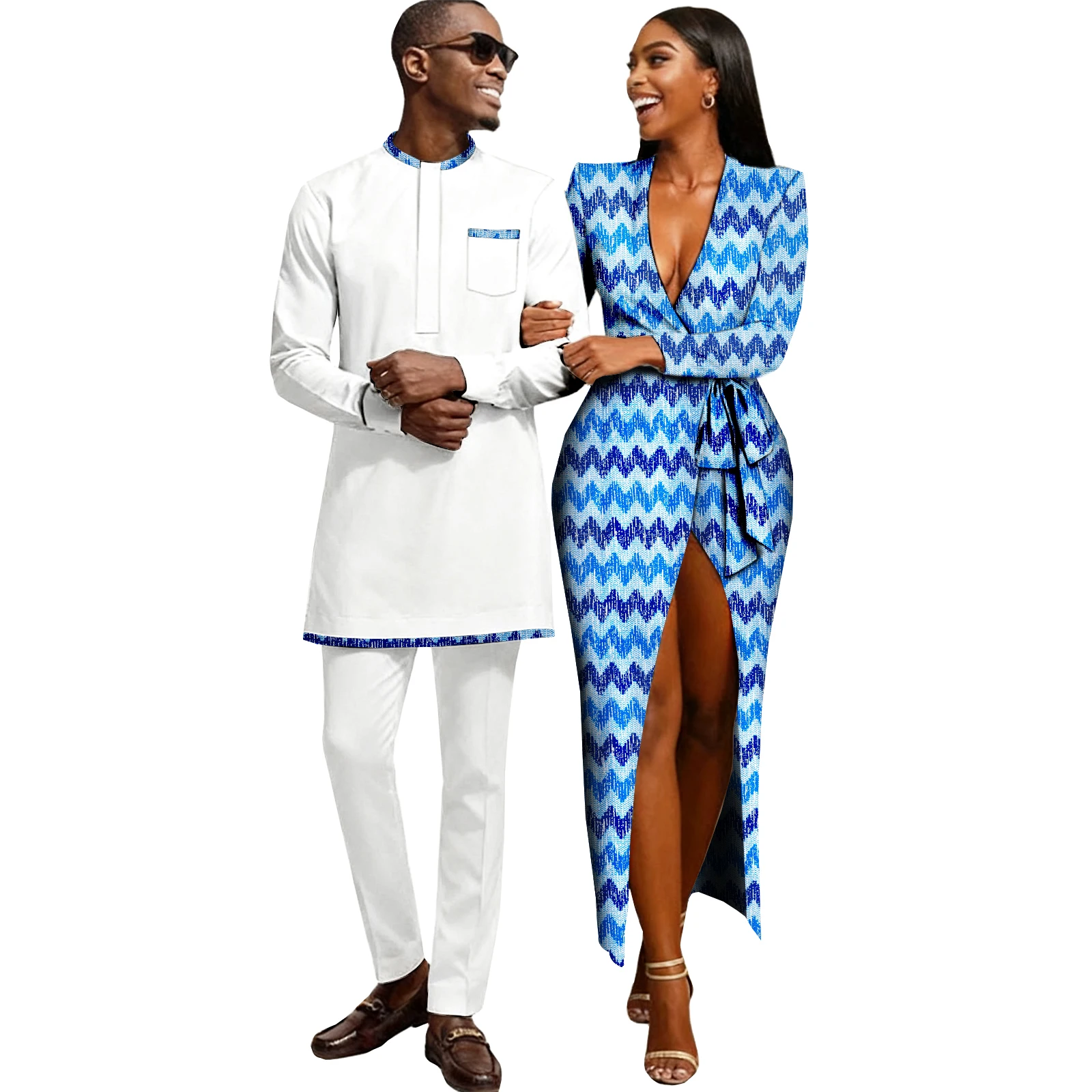 

African Couple's Outfit Matching Set Women Ankara Formal Turkey Dress Kente Print Cloth or Men Dashiki Outfit Shirt and Pants
