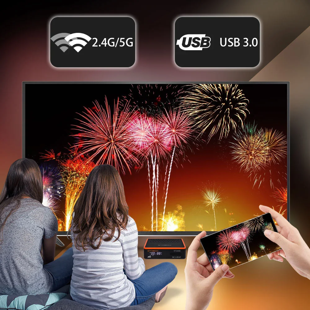 GTMEDIA GT COMBO Android 9.0 TV, pudełko + DVB-S/S2/S2X,DVB + T/T2/C 4K HD wbudowany Wifi 2.4G/5G + BT4.1 obsługuje format wideo M3U 4:2:2