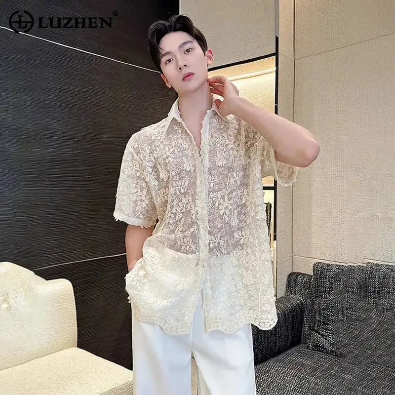 LUZHEN Short 2026 Jacquard Summer High Pattern Quality Sleeve Embroidery Shirts Men's Elegant Handsome Loose Casual Tops JY8059
