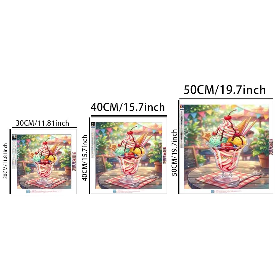 1Pcs, 5D-DIY, Round Diamond Painting Set, Diamond Art, Sundae, Ice Cream, Cherry, Home Decor
