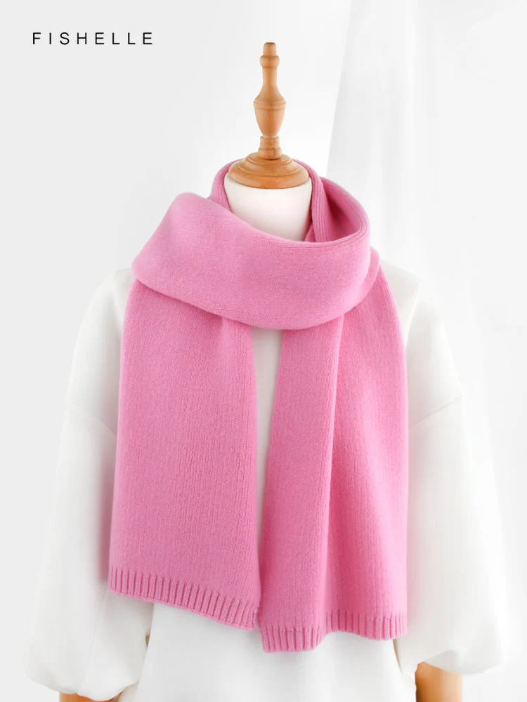 New Pink Rose Red Cashmere Scarf Women\'s Winter Warm Knitted Wool Narrow Short Scarves Girl\'s Birthday Luxury Gifts