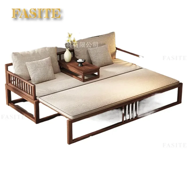 For South American Walnut Push-Pull Arhat Bed Song Style Aesthetics New Chinese Zen Solid Wood Sofa Bed Integrated Dual