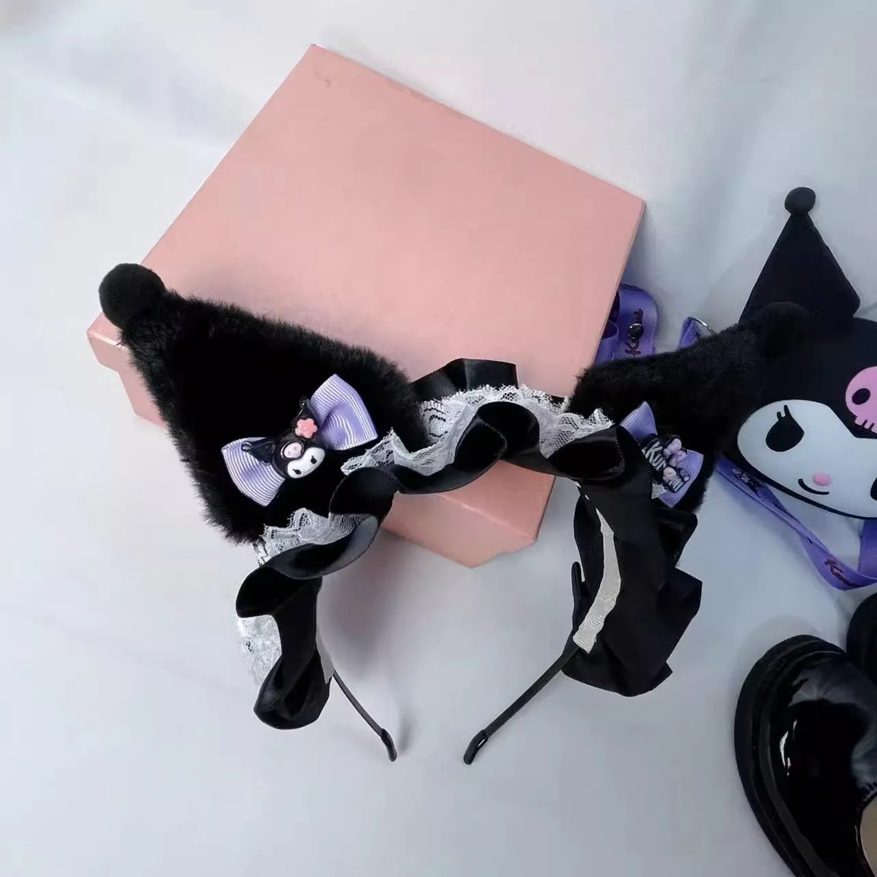 New Sanrio Anime Headband Kuromi Cute Anime Cartoon Lolita Plushie Hair Accessories Halloween Kids Doll Girl Gift Bow Hair Clip