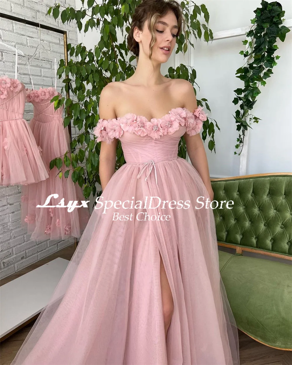 LSYX Pastrol Prom Gown 2024 Tulle Pleat A-line Evening Dresses 3D Handmade Flowers Elegant Birthday Party Dresses for Women