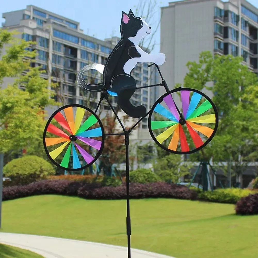 Three-dimensional Cartoon Animal Riding Windmill Cartoon Modelling Wind Spinners Bicycle Wind Spinners Standing Pole Lawn