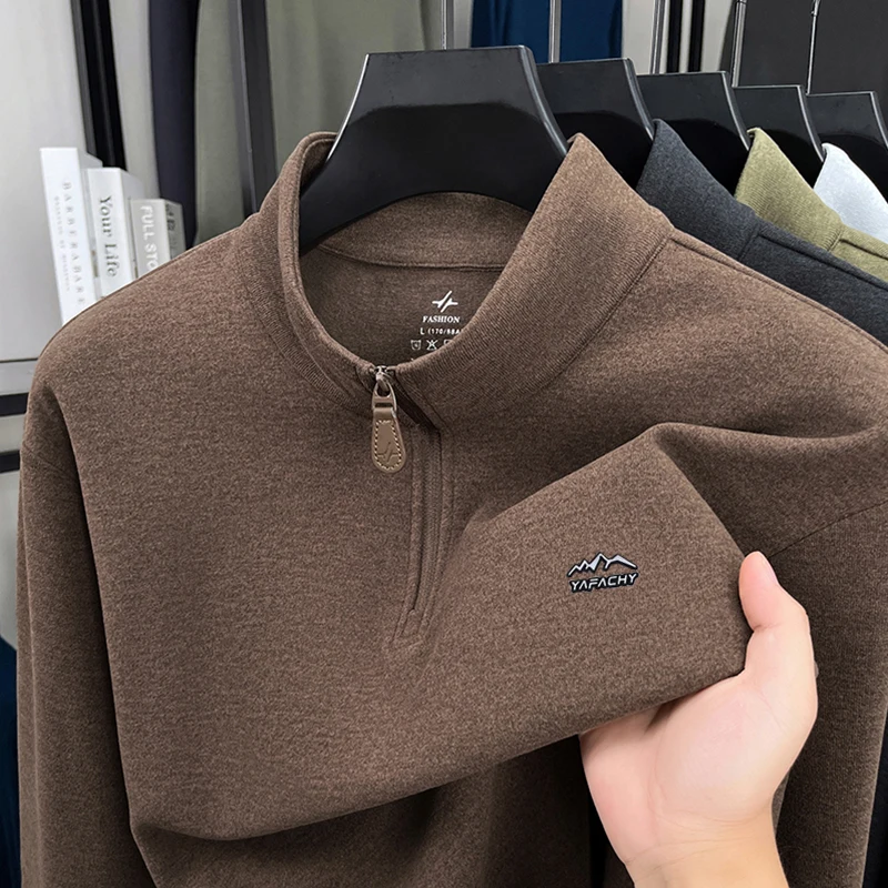 High Quality semi zipper trend men's sweater luxury brand letter embossed autumn winter warm soft elastic stand collar pullover
