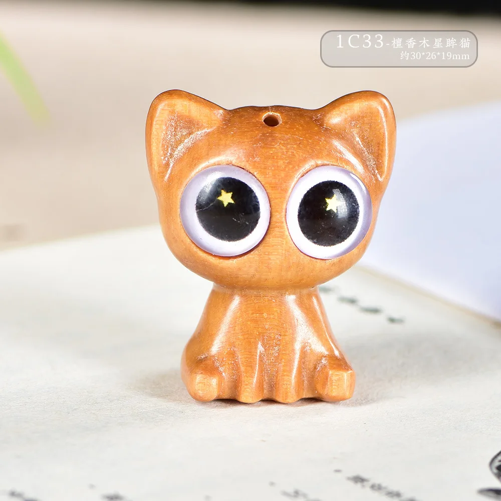 New Year 2025 Decoration Green Sandalwood Carving Cute Star Eye Cat Desktop Ornament DIY Keychain Pendant Gifts for couples